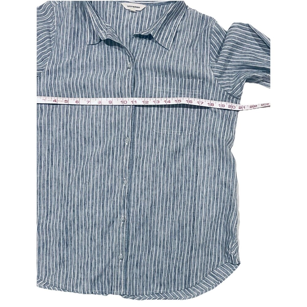 Lucky Brand Shirt Women’s L Blue White Striped Chambray Button Front Long Sleeve - Picture 4 of 7